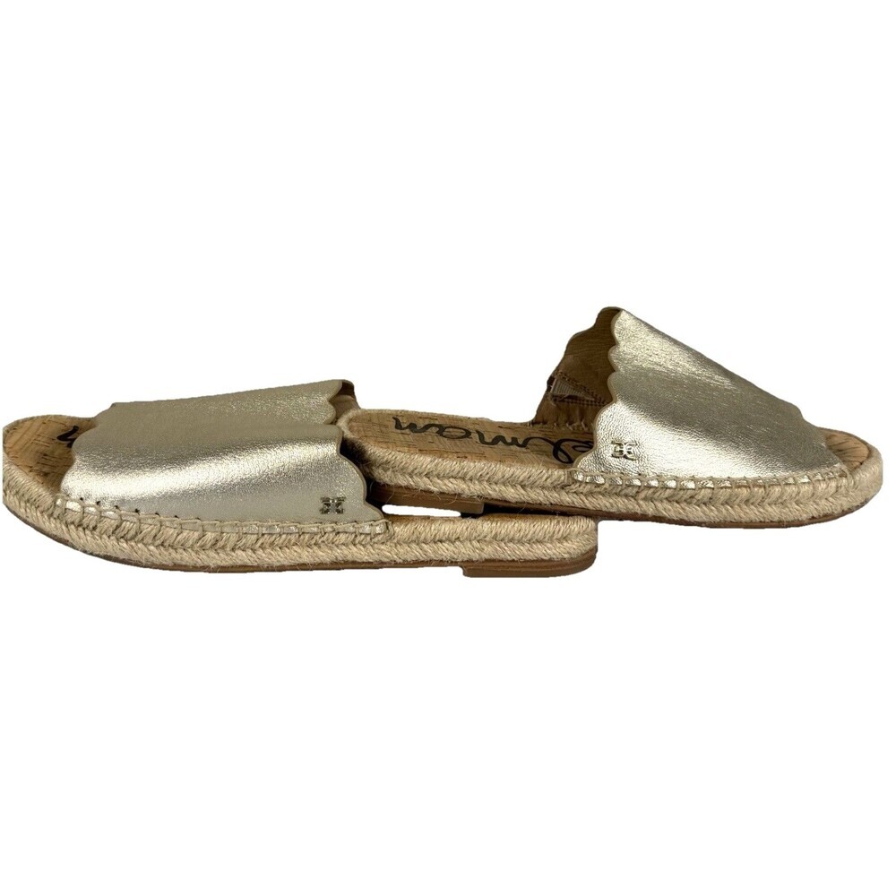 Sam Edelman Andy Leather Espadrille Slide Sandals Gold Scallop Women 11 - Picture 3 of 9